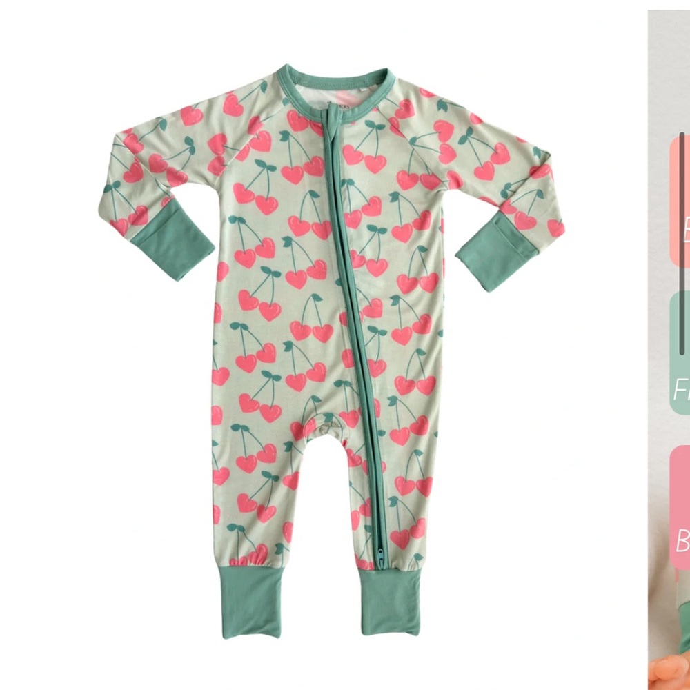 In My Jammers Mint Cherry Bamboo Jammies. 6-9 mos.